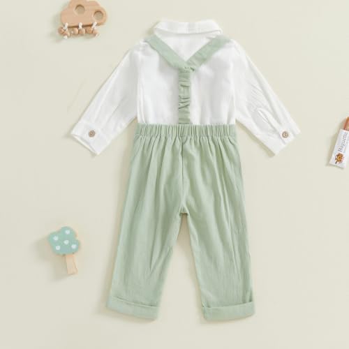Newborn Baby Boy Bowtie Romper Set with Owsl Overalls