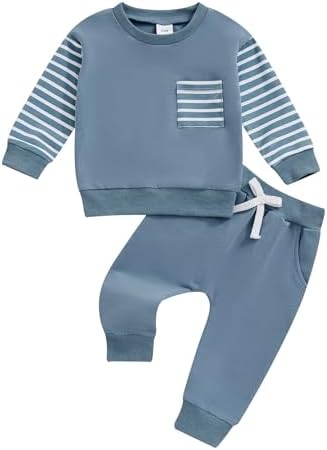 Toddler Striped Long Sleeve Sweatshirt Elastic Waist Pants 2 Piece Set