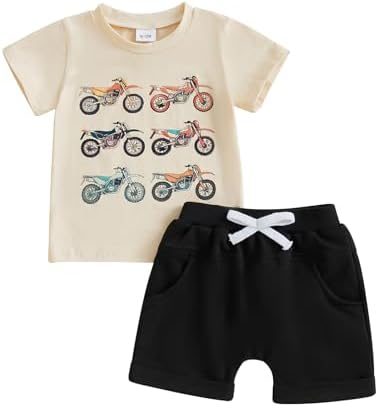 Motorcycle-Themed T-Shirt and Shorts for Toddlers Summer Fun