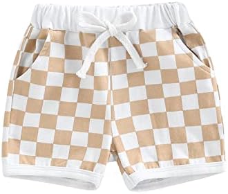 Lamuusaa Boys 0-3T Summer Cotton Plaid Jogger Shorts Elastic Waist