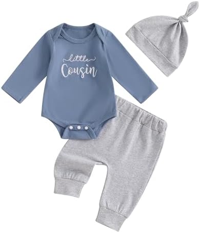 Newborn Baby Boy Fall Outfit Romper Pants Hat Set 3 Pcs