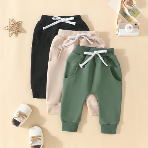 Baby Boys Sweatpants 3 Pack Solid Elastic Waist Jogger Pants Fall Winter printlns