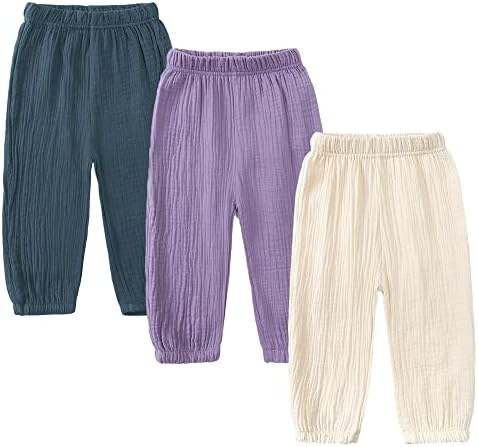 ZFTTZYMX Elastic Waist Cotton Linen Pants for Kids