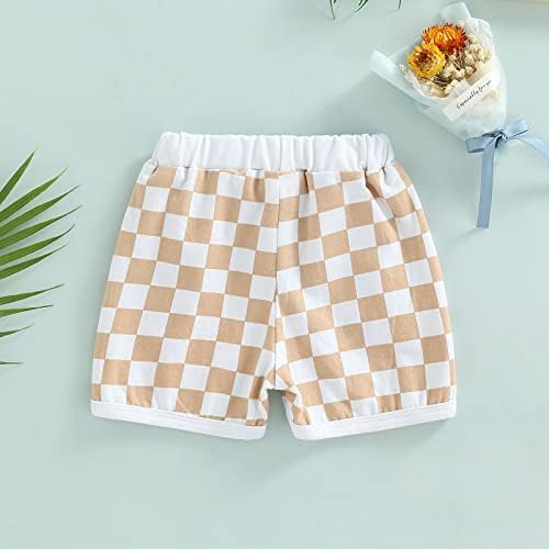 Lamuusaa Boys 0-3T Summer Cotton Plaid Jogger Shorts Elastic Waist