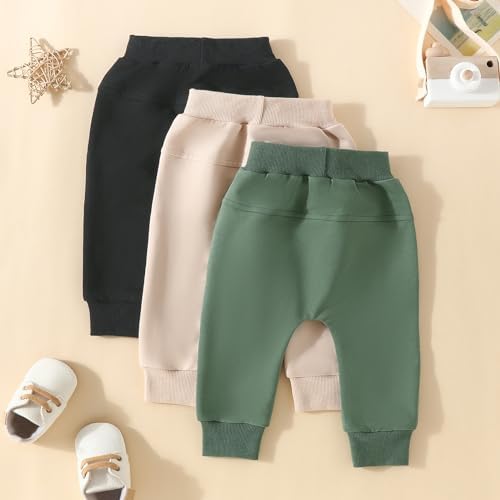 Baby Boys Sweatpants 3 Pack Solid Elastic Waist Jogger Pants Fall Winter printlns