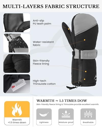 Caracaleap Toddler Kids Waterproof Snow Mittens