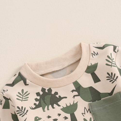 Baorji Toddler Boys Fall Outfits Dinosaur Print Pocketlong Sets