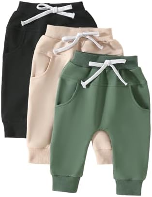 Baby Boys Sweatpants 3 Pack Solid Elastic Waist Jogger Pants Fall Winter printlns