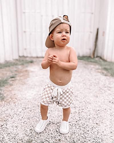 Lamuusaa Boys 0-3T Summer Cotton Plaid Jogger Shorts Elastic Waist