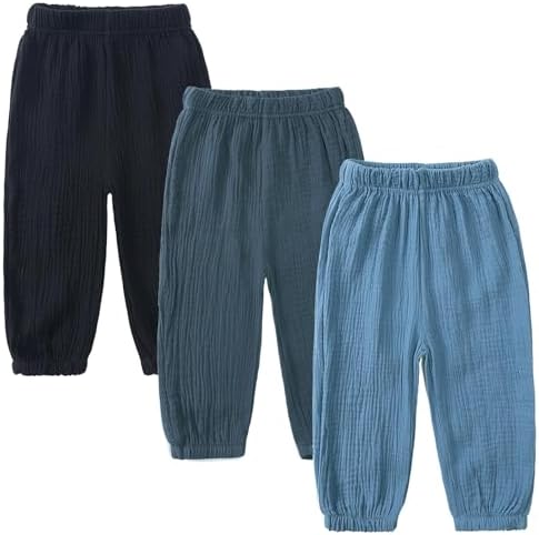 3-Piece Kids Cotton Linen Elastic Trousers