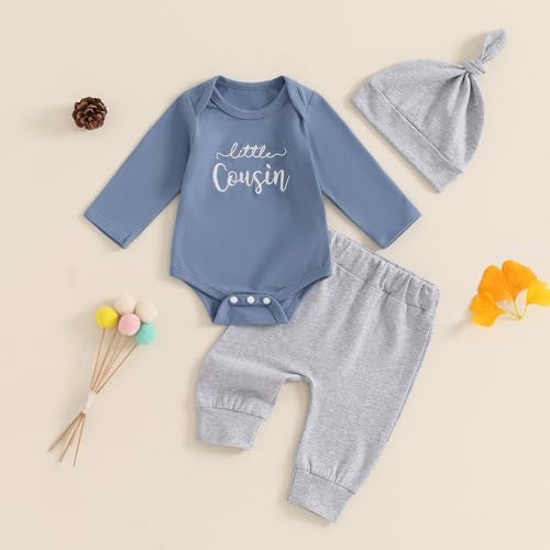 Newborn Baby Boy Fall Outfit Romper Pants Hat Set 3 Pcs