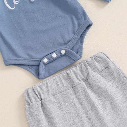 Newborn Baby Boy Fall Outfit Romper Pants Hat Set 3 Pcs