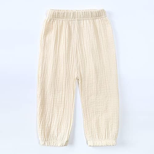 ZFTTZYMX Elastic Waist Cotton Linen Pants for Kids