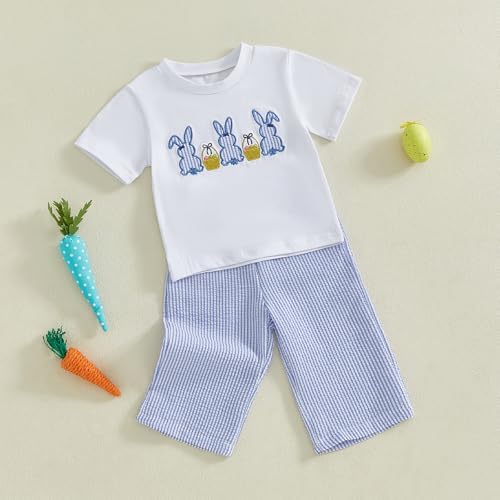Easter Baby Boy Bunny Embroidery T-Shirt Plaid Pants Set