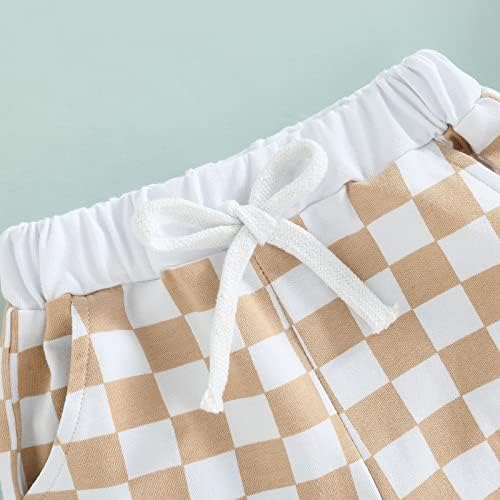 Lamuusaa Boys 0-3T Summer Cotton Plaid Jogger Shorts Elastic Waist