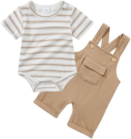 CARETOO Newborn Baby Boy Outfit 2Pcs Striped Romper Winter Set