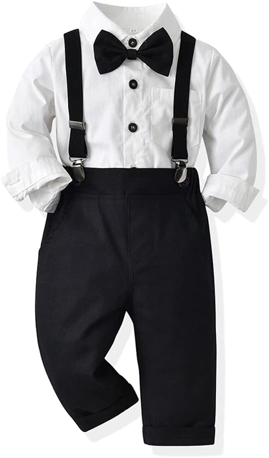 IDOPIP Toddler 1st Christmas Groom GOWN Tuxedo Hiring Retro Adorable Overalls