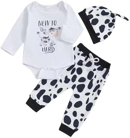 Chloefairy New to the Herd Baby Set Cozy Cuddly Cowprint Newborn Outfit