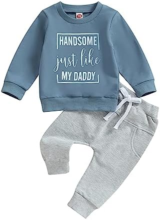 Toddler Fall Clothing Set Little Dude Dad Letter Sweatsuit Toddler Boys Fall Fashion