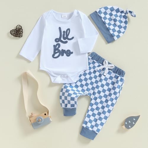 Newborn Bundle Fall Romper Pants Hat Set Lil SisBro Checking Out