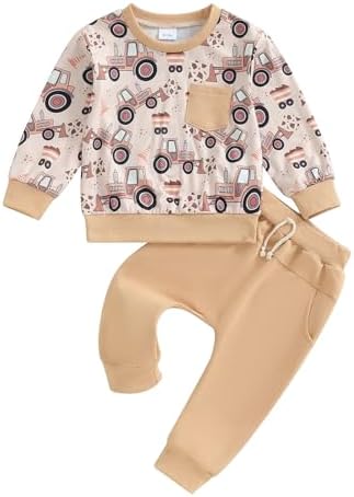 Perfect Toddler Boys Fall Outfit Stylish Cartoon Print Comfortable Mismatched Dads Set