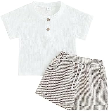 2Pcs Summer Outfits for Baby Boys Elastic Waistband Shorts Set