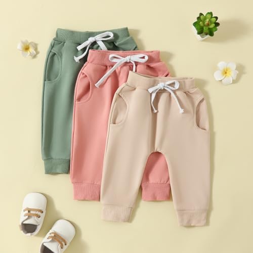 Comfortable Stylish Solid Color sweatpants for toddlers - Lightweight stretchy breathableAdjustable waist3-packs