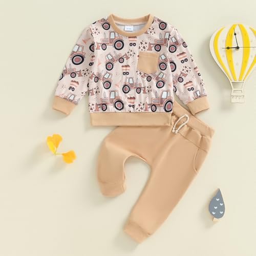 Perfect Toddler Boys Fall Outfit Stylish Cartoon Print Comfortable Mismatched Dads Set