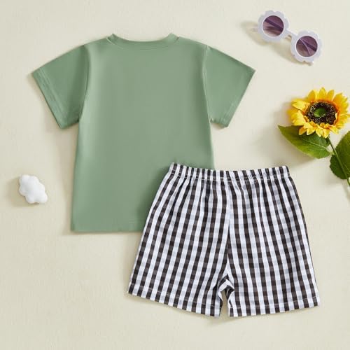 Partclots Toddler Boys Summer Outfits Animal Print Plaid Set