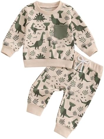 Baorji Toddler Boys Fall Outfits Dinosaur Print Pocketlong Sets