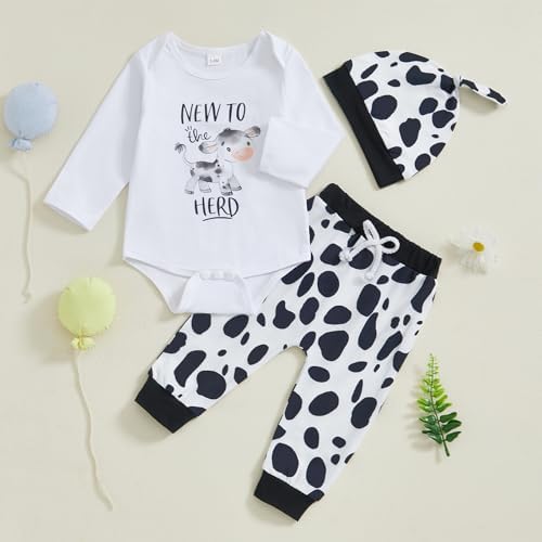 Chloefairy New to the Herd Baby Set Cozy Cuddly Cowprint Newborn Outfit