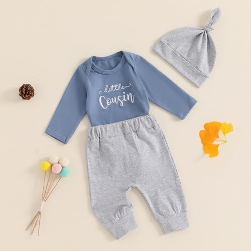 Newborn Baby Boy Fall Outfit Romper Pants Hat Set 3 Pcs
