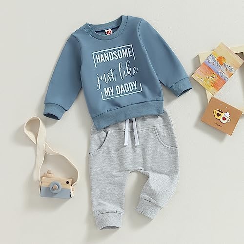 Toddler Fall Clothing Set Little Dude Dad Letter Sweatsuit Toddler Boys Fall Fashion
