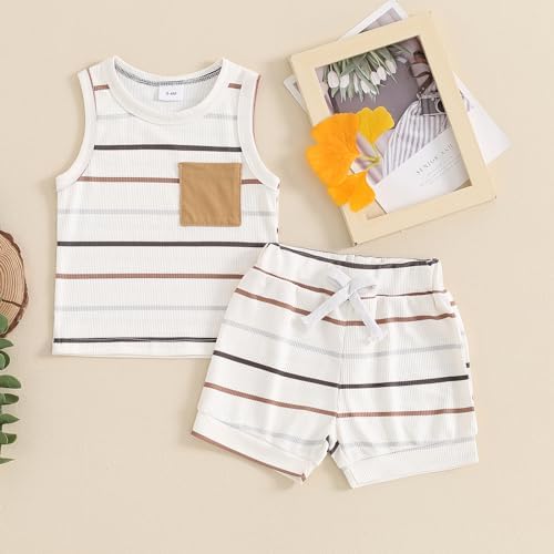Bowanadacles Baby Boys Dinosaur Short Sleeve Vest and Shorts Set