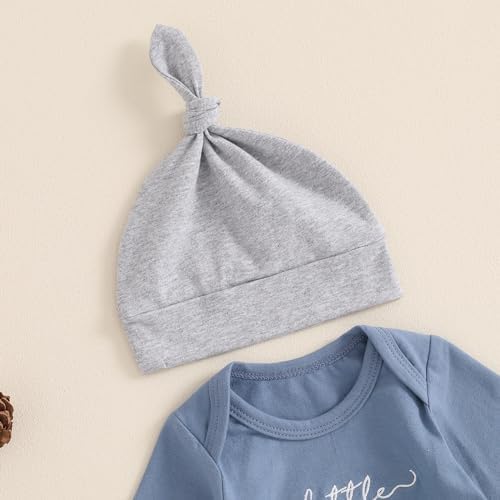 Newborn Baby Boy Fall Outfit Romper Pants Hat Set 3 Pcs