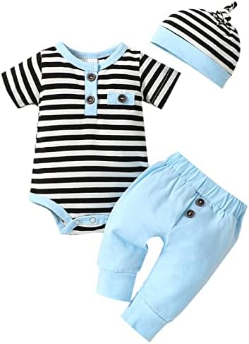 VINUOKER Boys Summer Blue Cotton Blend Striped Sport Casual Coordinate Outfit