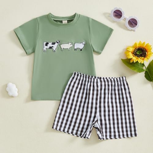 Partclots Toddler Boys Summer Outfits Animal Print Plaid Set