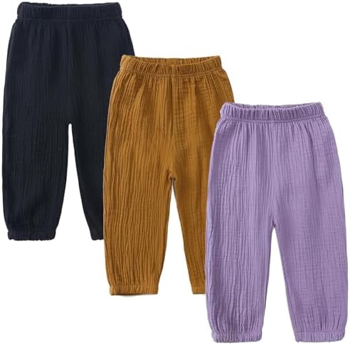 3 Pieces Kids Cotton Linen Elastic Casual Trousers
