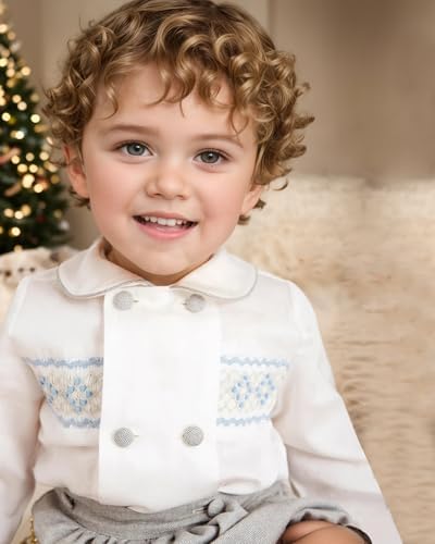 Twoflower Toddler Boy Smocked Outfit Fall Clothing Long Sleeve Button Down