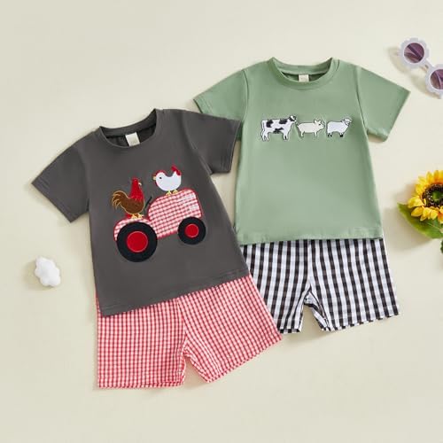 Partclots Toddler Boys Summer Outfits Animal Print Plaid Set