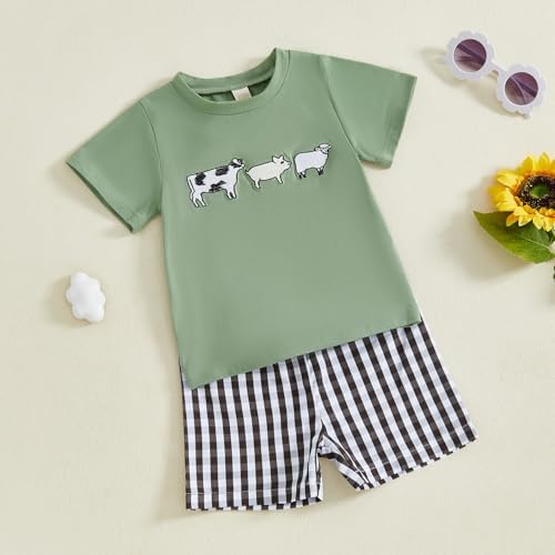 Partclots Toddler Boys Summer Outfits Animal Print Plaid Set
