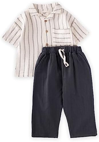 Muslin Boys Sets 100 Cotton Summer Set Pocket Shirt Drawstring Pants