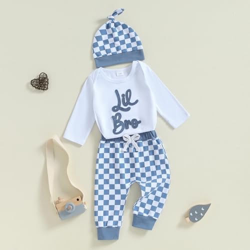 Newborn Bundle Fall Romper Pants Hat Set Lil SisBro Checking Out