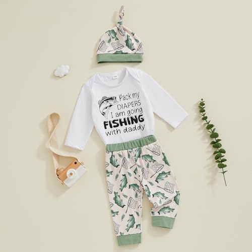 Lamuusaa Newborn Baby Boy Fall Fishing Outfit Romper Set