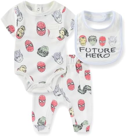 Marvel Avengers Baby Boys Bodysuit and Pants Set with Bib 1