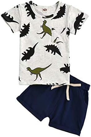 Tepuce Boys Dinosaur T-Shirt and Shorts Summer Outfit for Toddlers