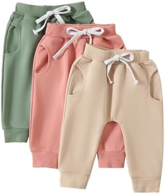 Comfortable Stylish Solid Color sweatpants for toddlers - Lightweight stretchy breathableAdjustable waist3-packs