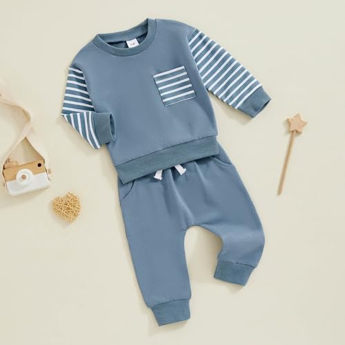 Toddler Striped Long Sleeve Sweatshirt Elastic Waist Pants 2 Piece Set