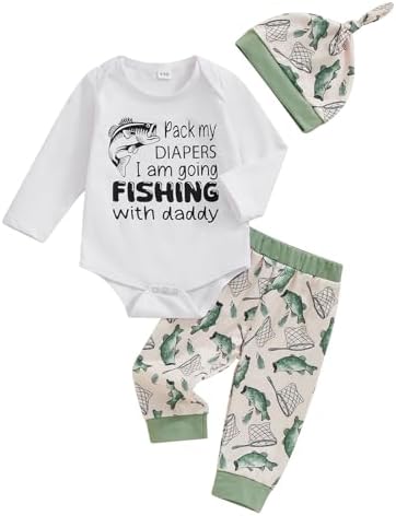 Lamuusaa Newborn Baby Boy Fall Fishing Outfit Romper Set