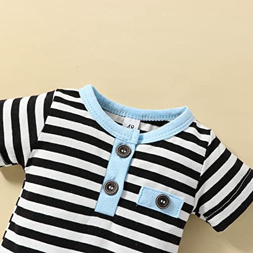 VINUOKER Boys Summer Blue Cotton Blend Striped Sport Casual Coordinate Outfit